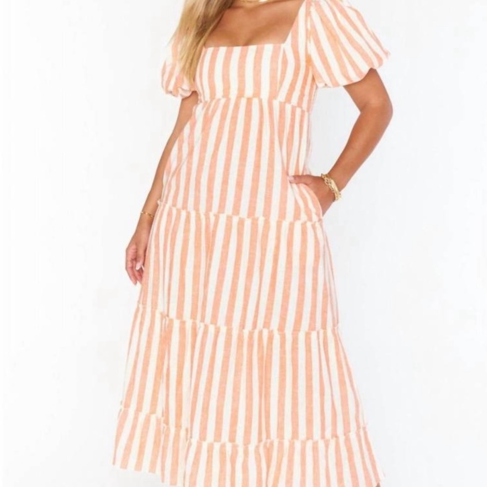 Show Me Your MuMu Orange and white Ruffled Tiered Midi Sundress